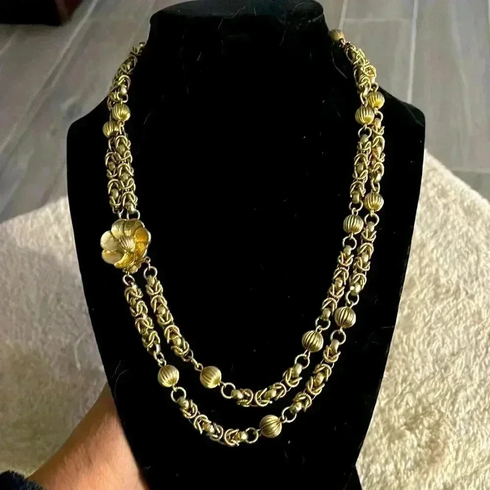 Vintage japan double strand gold tone necklace